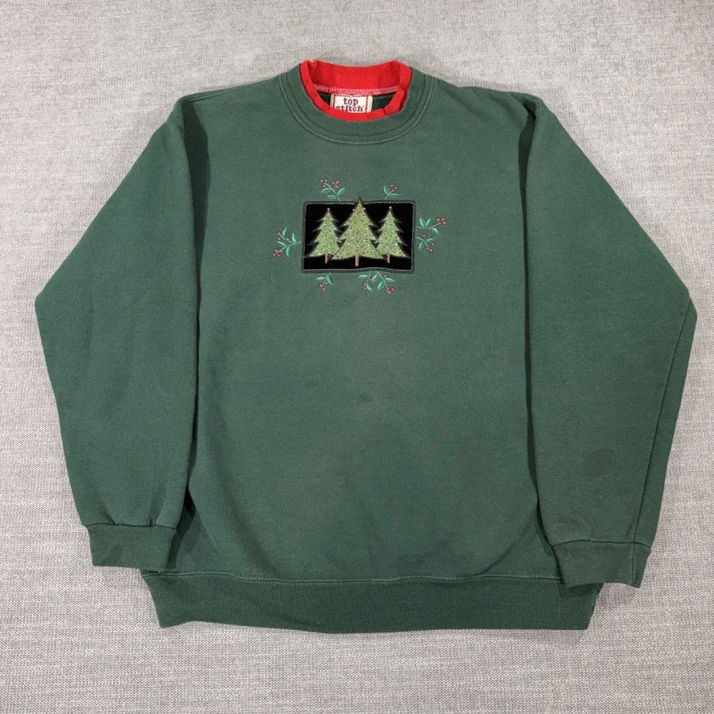 Top Stitch Sweatshirt Womens L Green Good Christmas Tree Vintage Morning Sun - Picture 1 of 8